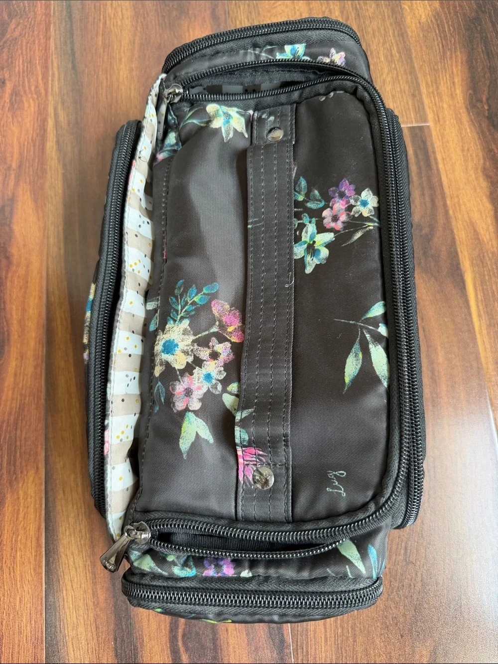 Lug Trolley Toiletries Zipper Bag Black Floral